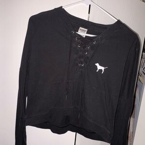 PINK Victoria's Secret Black Lace-Up Crop Top